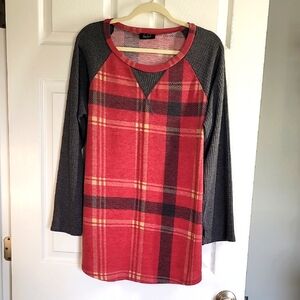 Red Plaid Long Sleeve Top